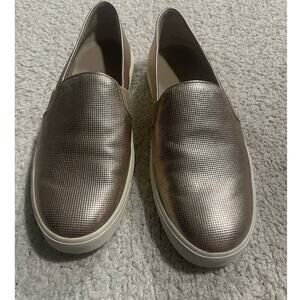 Vince Womens 6.5 Blair 5 Slip On Shoes Perforated Metallic Taupe MSRP $195